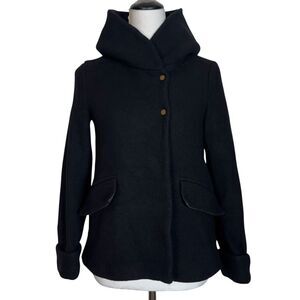 ZARA Wool Blend Hooded Coat Jacket Size XS Black Oversized Whimsigoth Minimalist